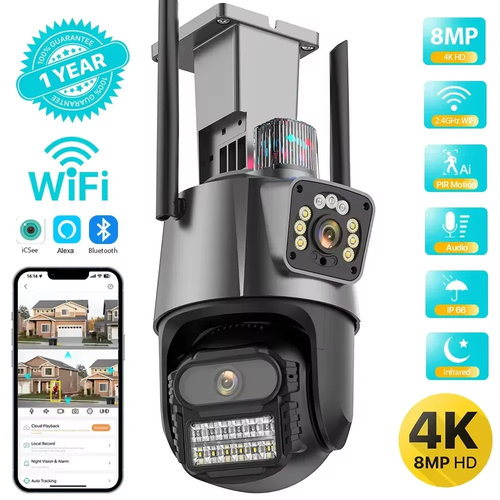 Outdoor Wifi PTZ Camera 4K 8MP HD Dual-Lens Dual Screen Camera AI Auto